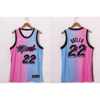 Men's Miami Heat #22 Jimmy Butler Pink Blue 2021 Nike City Edition Swingman Jersey