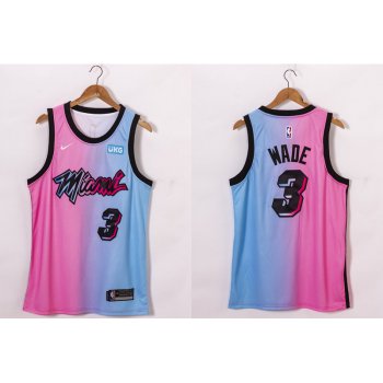 Men's Miami Heat #3 Dwyane Wade Pink Blue 2021 Nike City Edition Swingman Jersey