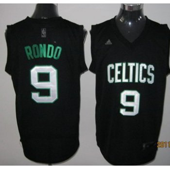 Boston Celtics #9 Rajon Rondo Black With White With Green Name Jersey