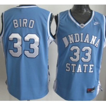 Indiana State Sycamores #33 Larry Bird Light Blue Authentic Jersey