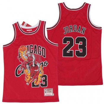 Men's Chicago Bulls #23 Michael Jordan Red Hardwood Classics Skull Edition Jersey