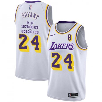 Men's Los Angeles Lakers #24 Kobe Bryant White R.I.P Signature Swingman Jerseys