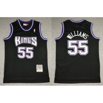 Men's Sacramento Kings #55 Jason Williams 1998-99 Black Hardwood Classics Soul Swingman Stitched NBA Throwback Jersey