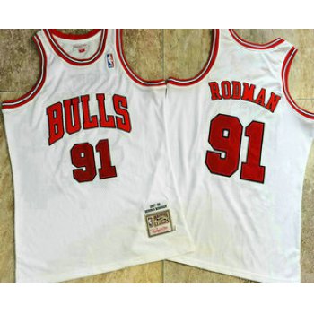 Men's Chicago Bulls #91 Dennis Rodman 1997-98 White Hardwood Classics Soul AU Throwback Jersey
