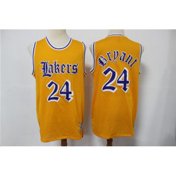 Men's Los Angeles Lakers #24 Kobe Bryant Yellow English Version Hardwood Classics Soul Swingman Throwback Jersey