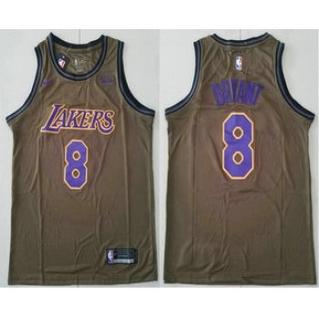 Men's Los Angeles Lakers #8 Kobe Bryant Olive Stitched Nike Swingman Jersey With The Sponsor Logo