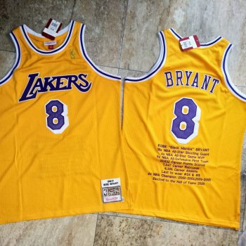 Men's Los Angeles Lakers #8 Kobe Bryant Yellow 1996-97 Hardwood Classics Soul AU Throwback Jersey