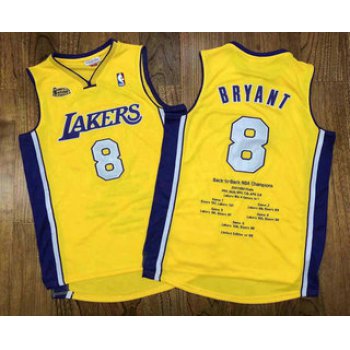Men's Los Angeles Lakers #8 Kobe Bryant Yellow Champion Patch 1999-2000 Hardwood Classics Soul AU Throwback Jersey