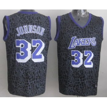 Los Angeles Lakers #32 Magic Johnson Black Leopard Print Fashion Jersey