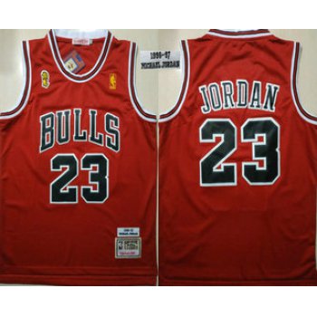 Men's Chicago Bulls #23 Michael Jordan 1996-97 Red With Champions Patch Hardwood Classics Soul Swingman Throwback Jersey