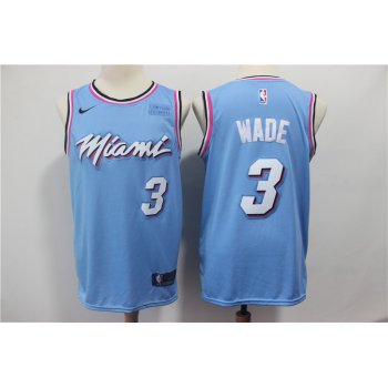 Men's Miami Heat #3 Dwyane Wade Light Blue Nike Swingman 2018 playoffs Earned Edition Stitched Jersey With The Sponsor Logo