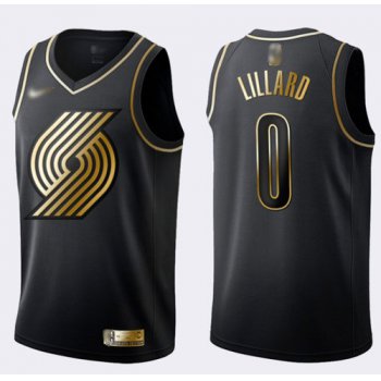 Nike Blazers #0 Damian Lillard Black Gold NBA Swingman Limited Edition Jersey