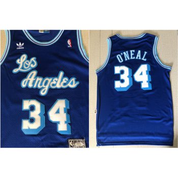 Lakers 34 Shaquille O'Neal Blue Hardwood Classics Mesh Jersey