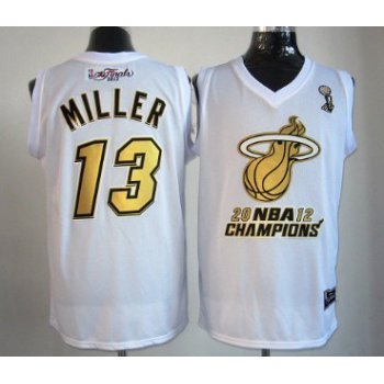 Miami Heat #13 Mike Miller 2012 NBA Finals Champions White With Gold Jersey