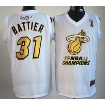 Miami Heat #31 Shane Battier 2012 NBA Finals Champions White With Gold Jersey