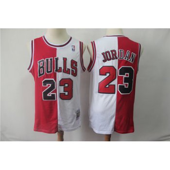 Bulls 23 Jordan Red&White Split Hardwood Classics Jersey