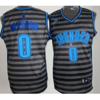 Oklahoma City Thunder #0 Russell Westbrook Gray With Black Pinstripe Jersey