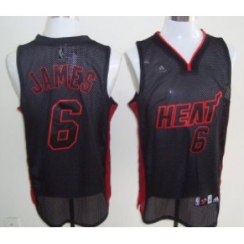 Miami Heat #6 LeBron James All Black With Red Swingman Jersey