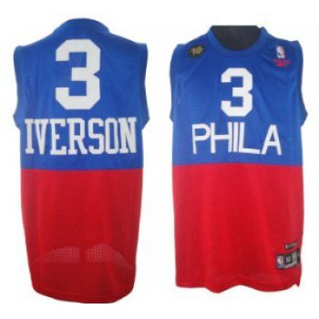 Philadelphia 76ers #3 Allen Iverson Blue With Red 10TH Swingman Jersey