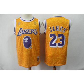Lakers 23 Lebron James Yellow Hardwood Classics Jersey