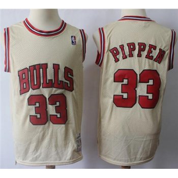 Mitchell And Ness Bulls #33 Scottie Pippen Cream Throwback Stitched NBA Jersey