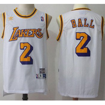 Los Angeles Lakers #2 Lonzo Ball White Throwback Stitched NBA Jersey