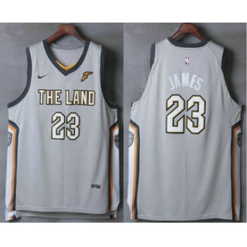 Men's Cleveland Cavaliers #23 LeBron James Gray The Land 2017-2018 Nike Authentic Stitched NBA Jersey