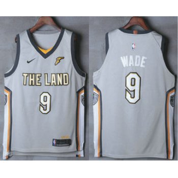 Men's Cleveland Cavaliers #9 Dwyane Wade Gray The Land 2017-2018 Nike Authentic Stitched NBA Jersey