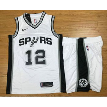 Men's San Antonio Spurs #12 LaMarcus Aldridge White 2017-2018 Nike Swingman Stitched NBA Jersey With Shorts