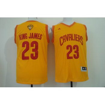 Men's Cleveland Cavaliers #23 King James Nickname 2017 The NBA Finals Patch Yellow Fashion Jersey