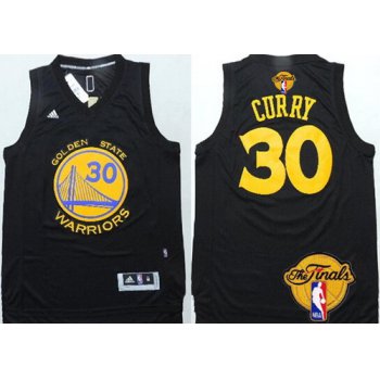 Men's Golden State Warriors #30 Stephen Curry Black With Gold 2017 The NBA Finals Patch Jersey
