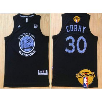 Men's Golden State Warriors #30 Stephen Curry Black With Purple Diamond 2017 The NBA Finals Patch Jersey