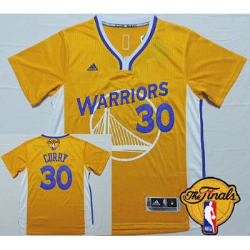 Men's Golden State Warriors #30 Stephen Curry Revolution Yellow Short-Sleeved 2017 The NBA Finals Patch Jersey