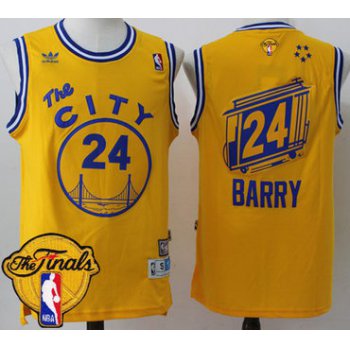 Men's Warriors #24 Rick Barry Gold Throwback The City 2017 The Finals Patch Stitched NBA Jersey