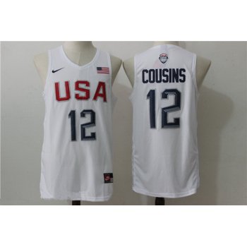 2016 Olympics Team USA Men's #12 DeMarcus Cousins White Stitched NBA Nike Swingman Jersey