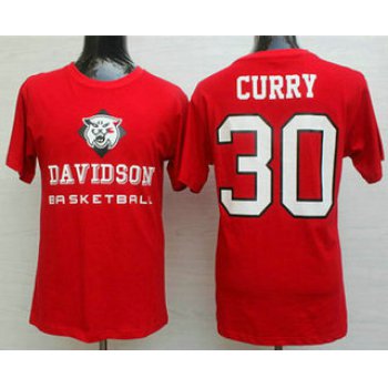 Men's Davidson Wildcats #30 Stephen Curry College Red Basketball T- shirt