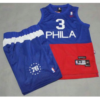 Philadelphia 76ers #3 Allen Iverson Blue With Red NBA Jerseys Shorts Suits