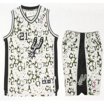 San Antonio Spurs #21 Tim Duncan Revolution 30 Swingman Grey Camo NBA Jerseys Shorts Suits