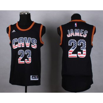 Cleveland Cavaliers #23 LeBron James Revolution 30 Swingman 2014 USA Flag Fashion Black Jersey