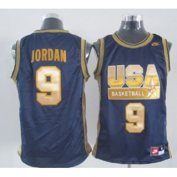1992 Olympics Team USA #9 Michael Jordan Navy Blue With Gold Swingman Jersey