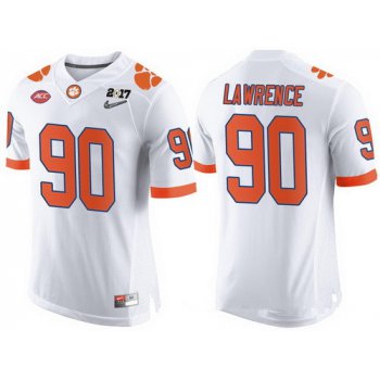 Men's Clemson Tigers #90 Dexter Lawrence White 2017 Championship Game Patch Stitched CFP Nike Limited Jersey