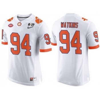 Men's Clemson Tigers #94 Carlos Watkins White 2017 Championship Game Patch Stitched CFP Nike Limited Jersey