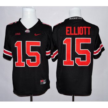Men's Ohio State Buckeyes #15 Ezekiel Elliott Black With Red College Football Nike Limited Jersey