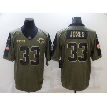 Men's Green Bay Packers #33 Aaron Jones 2021 Olive Salute To Service Limited Stitched Jersey