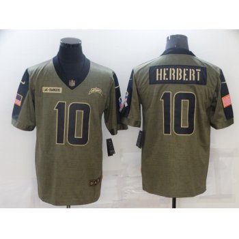 Men's Los Angeles Chargers #10 Justin Herbert Nike Olive 2021 Salute To Service Limited Player Jersey