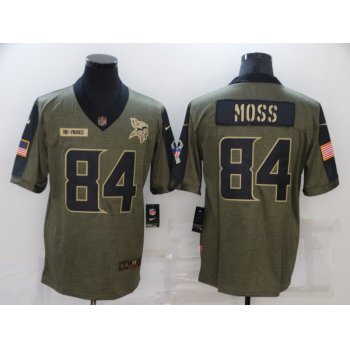 Men's Minnesota Vikings #84 Randy Moss Nike Olive 2021 Salute To Service Retired Player Limited Jersey