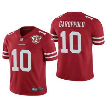 Men's San Francisco 49ers #10 Jimmy Garoppolo Red 75th Anniversary Patch 2021 Vapor Untouchable Stitched Nike Limited Jersey