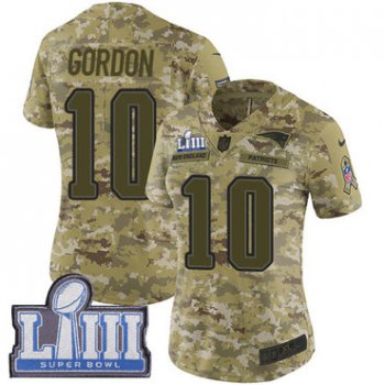 #10 Limited Josh Gordon Camo Nike NFL Women's Jersey New England Patriots 2018 Salute to Service Super Bowl LIII Bound