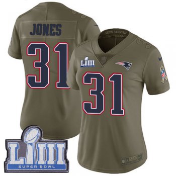 #31 Limited Jonathan Jones Olive Nike NFL Women's Jersey New England Patriots 2017 Salute to Service Super Bowl LIII Bound