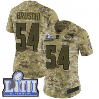 #54 Limited Tedy Bruschi Camo Nike NFL Women's Jersey New England Patriots 2018 Salute to Service Super Bowl LIII Bound
